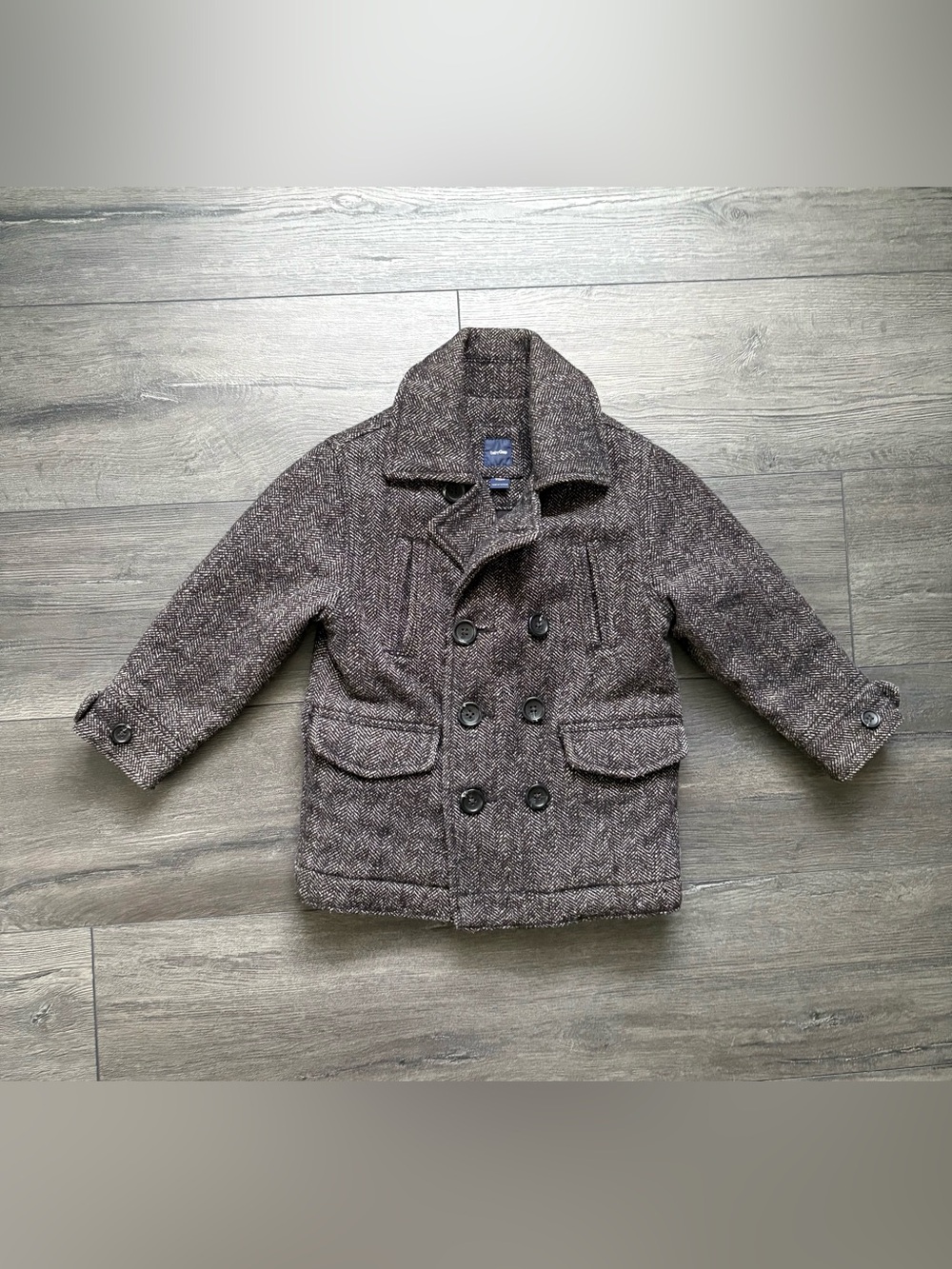 BABY GAP Toddler Boys Brown Herringbone Tweed Pea Coat Size 4 Years